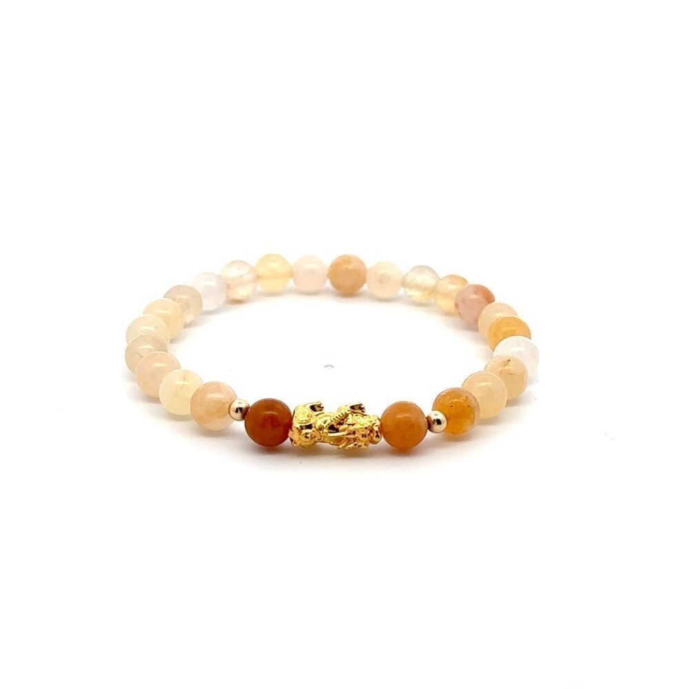 18K Gold Dragon Pixiu Piyao Lucky Charm Beads Bracelet Gemstones Aventurine 6mm